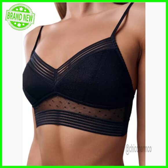 Lace Bralette Wireless Low Back Bra Adjustable Straps Light Padding - Picture 4 of 7